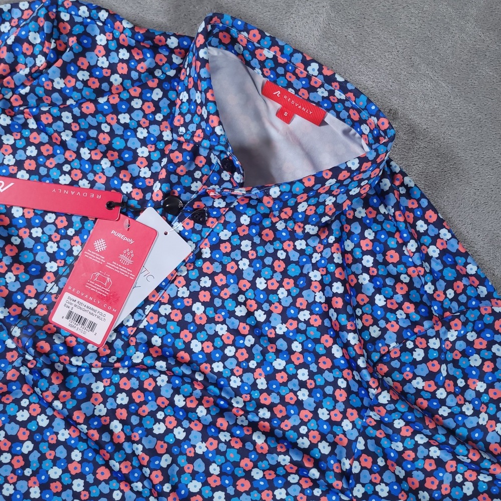 Redvanly Marine Polo Shirt‎ Mens Small Navy Blue Floral Performance Golf Stretch